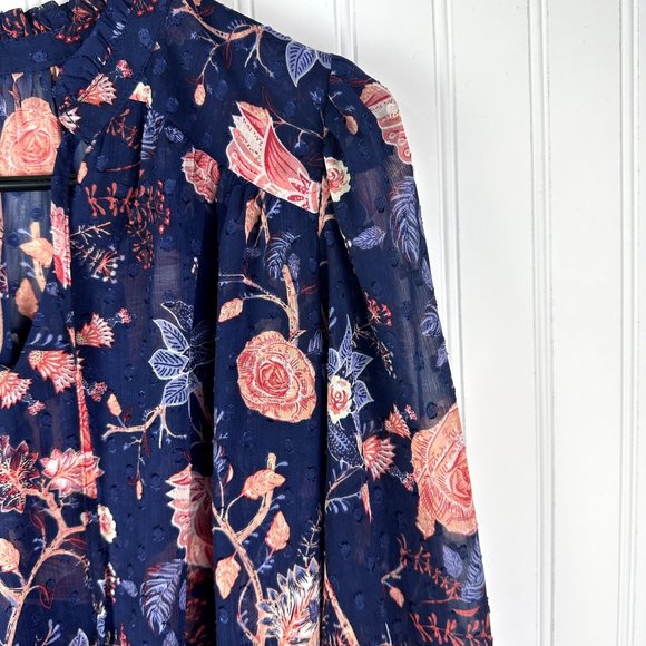 Rachel Zoe Blouse Floral Print Size Small Blue and PInk - Picture 4 of 6